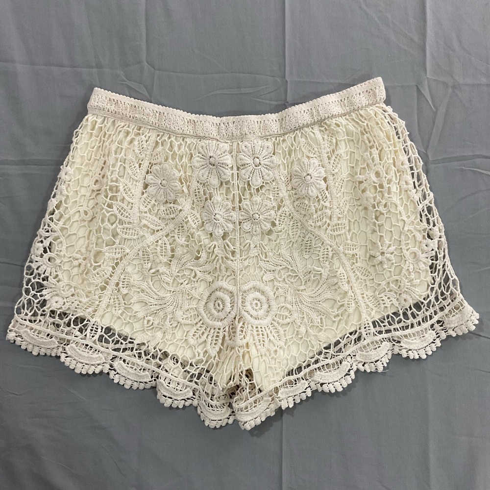 Vivid Collection Shorts Womens M Crochet Boho Coquette Cotton Knit Lined Ivory - Picture 2 of 10